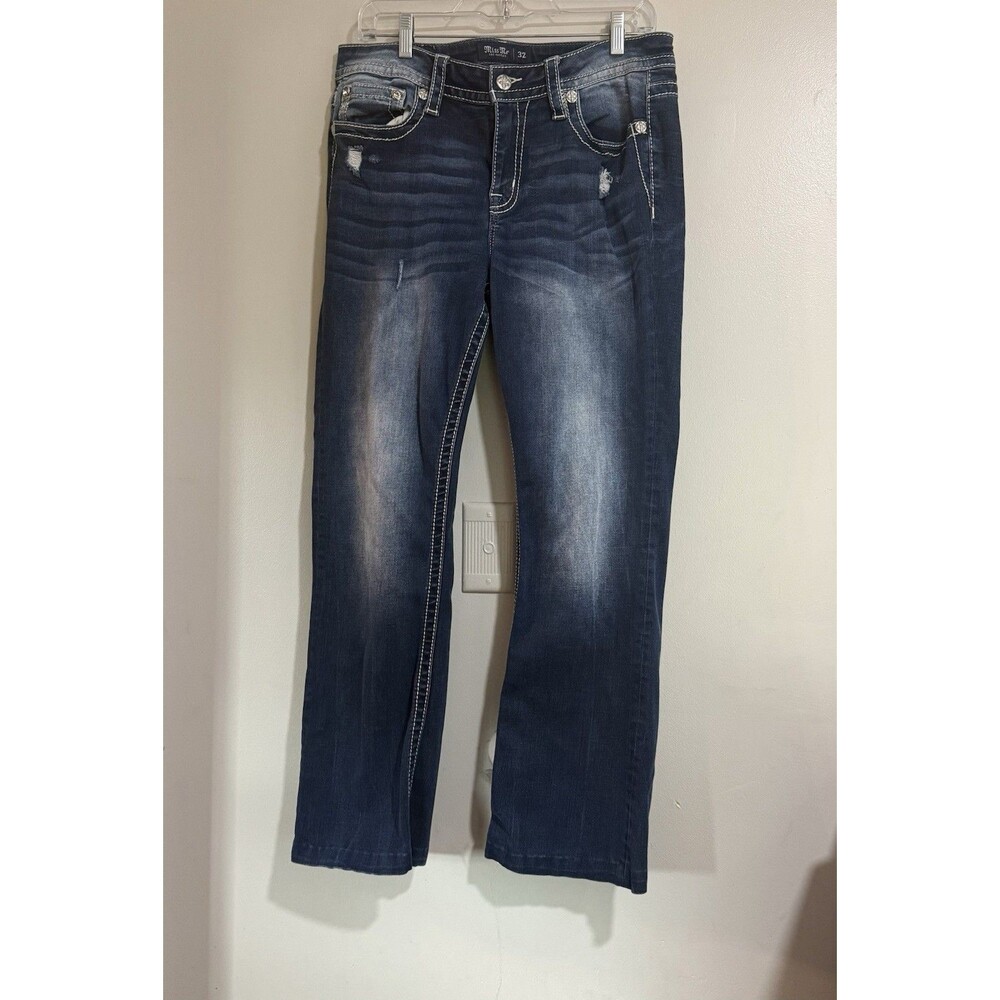 Miss Me Jeans Bootcut Mid-Rise Dark Wash X-Torn Leopard Western 32x28